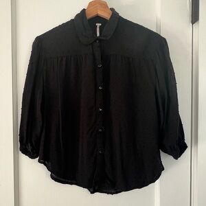 FREE PEOPLE black flowy textured blouse top XS